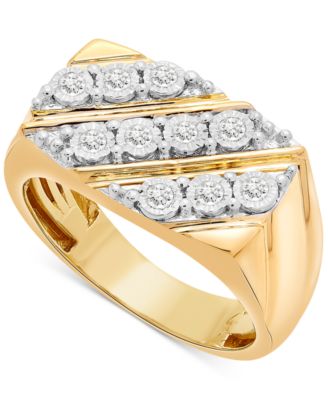 Macy's - Men's Diamond Diagonal Cluster Ring (1/4 ct. t.w.) in 14k Gold-Plated Sterling Silver