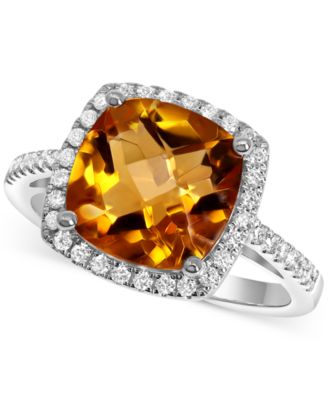 Macy's - Citrine (3-1/2 ct. t.w.) & Diamond (1/4 ct. t.w.) Halo Ring in 14k White Gold