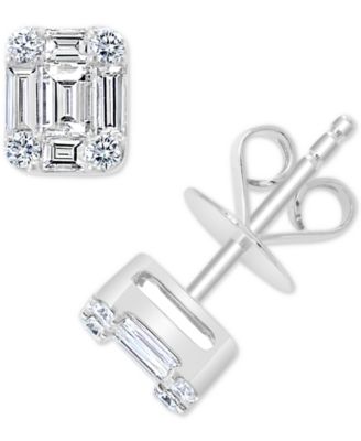 EFFY Collection - Diamond Round & Baguette Cluster Stud Earrings (3/4 ct. t.w.) in 14k White Gold