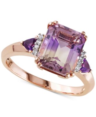 Macy's - Ametrine (3-1/4 ct. t.w.), Amethyst (1/5 ct. t.w.) & Diamond (1/20 ct. t.w.) Statement Ring in Rose Gold-Plated Sterling Silver