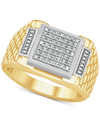 Macy's - Men's Diamond Cluster Ring (1/10 ct. t.w.) in Sterling Sliver & 18k Gold-Plate