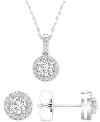 Macy's - 2-Pc. Set Diamond Halo Pendant Necklace & Matching Stud Earrings (5/8 ct. t.w.) in 14k White Gold