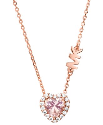 Michael Kors - 14k Rose Gold-Plated Sterling Silver Crystal Heart Halo Pendant Necklace, 16" + 2" extender