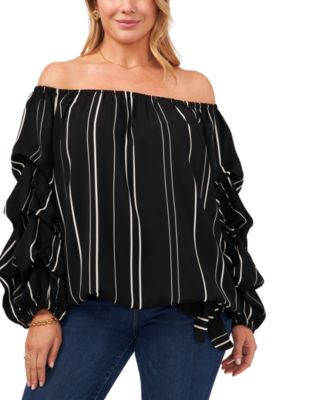 Vince Camuto - Plus Size Striped Gathered-Sleeve Top