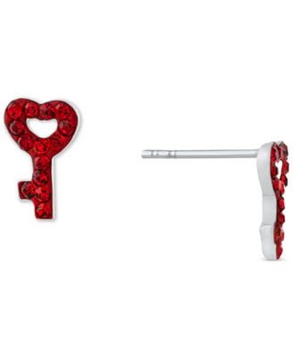 Giani Bernini - Red Crystal Pav&eacute; Heart Key Stud Earrings in Sterling Silver