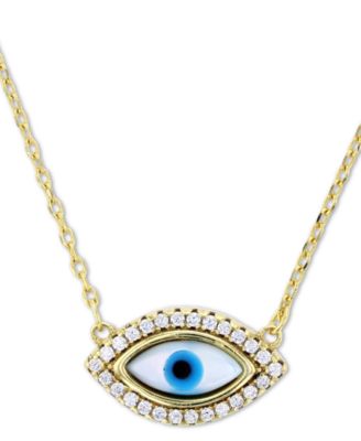 Macy's - Cubic Zirconia & Enamel Evil Eye 16"  Pendant Necklace in 14k Gold-Plated Sterling Silver