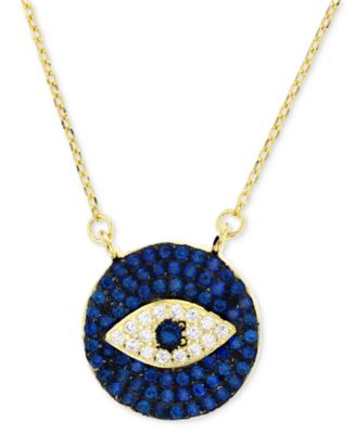 Macy's - Cubic Zirconia & Enamel Evil Eye 18" Pendant Necklace in 14k Gold-Plated Sterling Silver