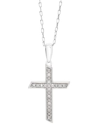 Macy's - Diamond Cross 18" Pendant Necklace (1/10 ct. t.w.) in Sterling Silver