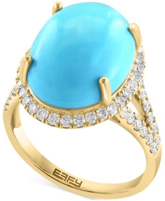 EFFY Collection - Turquoise & Diamond (5/8 ct. t.w.) Halo Ring in 14k Gold