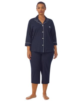 Lauren Ralph Lauren - Plus Size Button-Front Top and Pants Pajama Set