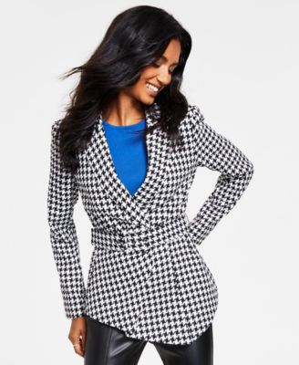 Tahari ASL - Women's Houndstooth Belted Asymmetrical Jacket