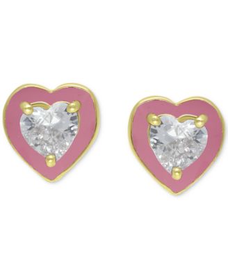 Giani Bernini - Cubic Zirconia Pink Enamel Heart Stud Earrings