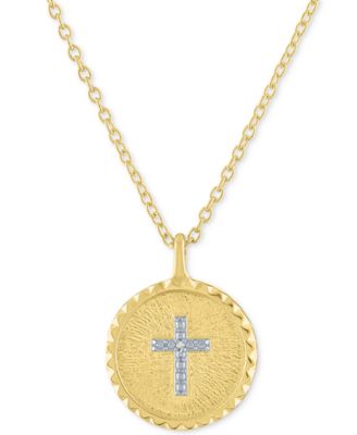 Macy's - Diamond Accent Cross Disc Pendant Necklace in 14k Gold-Plated Sterling Silver, 16" + 2" extender