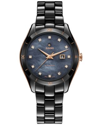 Rado - Women's Swiss Automatic HyperChrome Diamond (1/10 ct. t.w.) Black Ceramic Bracelet 36mm