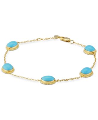 Macy's - Genuine Sleeping Beauty Turquoise Chain Bracelet in 14k Yellow Gold
