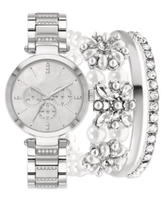 Jessica Carlyle - Women's Holiday 2022 Silver-Tone Metal Alloy Bracelet Watch 34mm Gift Set