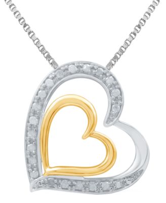 Marsala - Diamond Double Heart 18" Pendant Necklace (1/4 ct. t.w.) in Sterling Silver & 14k Gold-Plate