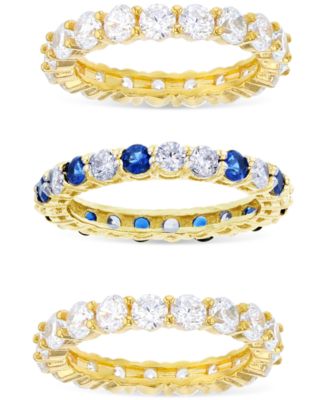 Macy's - 3-Pc. Set Lab-Grown Blue Spinel (2 ct. t.w.) & Cubic Zirconia Eternity Stack Rings in 14k Gold-Plated Sterling Silver
