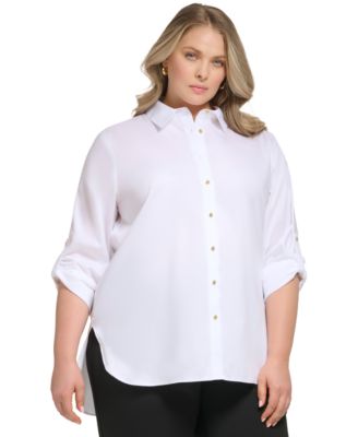 Calvin Klein - Plus Size Button-Front High-Low Tunic Shirt