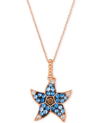 Le Vian - Multi-Sapphire (5/8 ct. t.w.) & Chocolate Diamond (1/20 ct. t.w.) Starfish Pendant Necklace in 14k Rose Gold, 18" + 2" extender