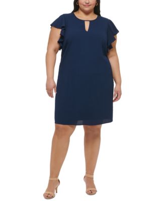 Jessica Howard - Plus Size Seersucker Keyhole A-Line Dress