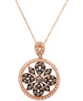 Le Vian - Chocolate Diamond (5/8 ct. t.w.) & Vanilla Diamond (1/4 ct. t.w.) Mandala 18" Pendant Necklace in 14k Rose Gold