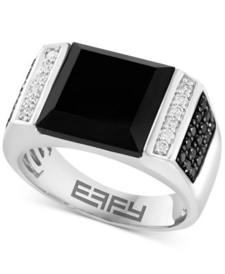 EFFY Collection - Men's Onyx & Diamond (5/8 ct. t.w.) Ring in 14k White Gold