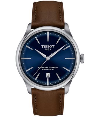 Tissot - Unisex Swiss Automatic Chemin des Tourelles Powermatic 80 Brown Leather Strap Watch 39mm