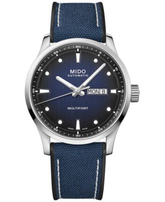 Mido - Men's Swiss Automatic Multifort Blue Textile Strap Watch 42mm