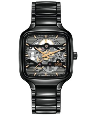 Rado - Unisex Swiss Automatic True Square Skeleton Black High-Tech Ceramic Bracelet Watch 38mm