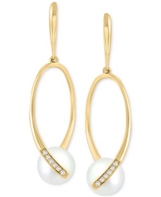 EFFY Collection - Freshwater Pearl (7-1/2mm) & Diamond (1/20 ct. t.w.) Drop Earrings in 14k Gold