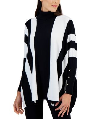 JM Collection - Women's Striped Poncho Turtleneck Sweater