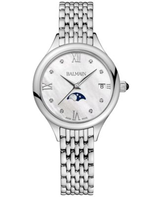 Balmain - Women's Swiss  de Balmain Moonphase Diamond Accent Stainless Steel Bracelet Watch 31mm