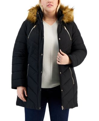Maralyn & Me - Juniors' Trendy Plus Size Faux-Fur-Trim Hooded Puffer Coat