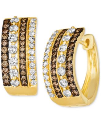 Le Vian - Chocolate Diamond & Nude Diamond Multirow Small Hoop Earrings (1-1/4 ct. t.w.) in 14k Gold, 0.7"
