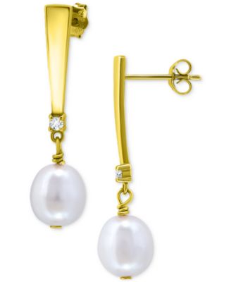 Giani Bernini - Cultured Freshwater Oval Pearl (10 x 8mm) & Cubic Zirconia Drop Earrings