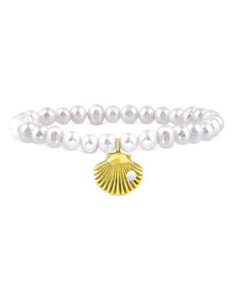 Giani Bernini - Cultured Freshwater Pearl (6mm) Shell Dangle Stretch Bracelet