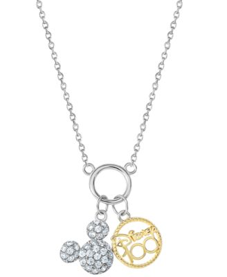 Disney - Cubic Zirconia Mickey Mouse &  100 18" Pendant Necklace in Sterling Silver & 18k Gold-Plate