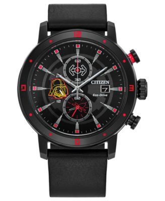 Citizen - Men's Chronograph Star Wars Darth Vader Black Leather Strap Watch 44mm