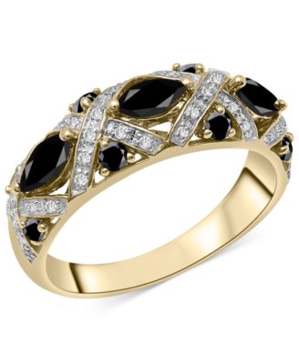 Macy's - Onyx & Lab-Grown White Sapphire (1/20 ct. tw.) Cluster Statement Ring in 14k Gold-Plated Sterling Silver