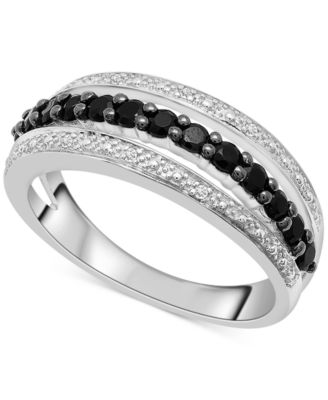 Macy's - Onyx & Diamond Accent Triple Row Ring in Sterling Silver