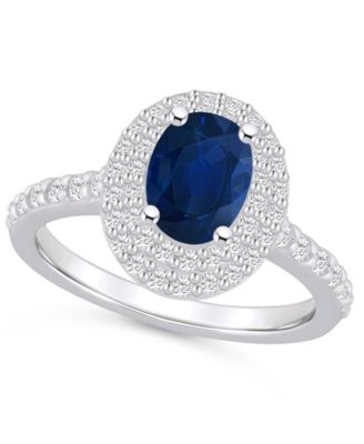 Macy's - Sapphire (1-1/2 ct. t.w.) & Diamond (5/8 ct. t.w.) Oval Double Halo Ring in 14k Gold