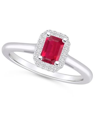 Macy's - Emerald (1/2 ct. t.w.) & Diamond (1/8 ct. t.w.) Emerald-Cut Halo Ring in 14k Gold (Also in Ruby & Sapphire)