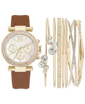 Jessica Carlyle - Women's Cognac Leather Strap Watch 36mm Gift Set