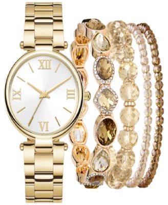 Jessica Carlyle - Women's Gold-Tone Bracelet Watch 34mm Gift Set