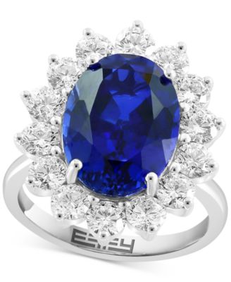 EFFY Collection - Lab Grown Sapphire (6-5/8 ct.t.w.) & Lab Grown Diamond (2-1/20 ct. t.w.) Halo Ring in 14k White Gold