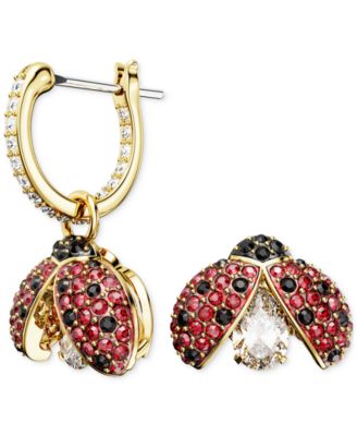 Swarovski - Gold-Tone Multicolor Crystal Ladybug Mismatch Hoop & Stud Earrings