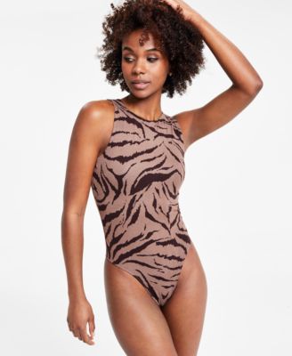 Bar III - Women's Printed Crewneck Jersey Bodysuit