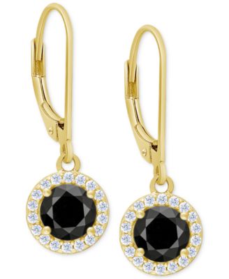 Macy's - Black Sapphire (1-1/5 ct. t.w.) & Lab-Grown White Sapphire (1/4 ct. t.w.) Halo Drop Earrings in 14k Gold-Plated Sterling Silver