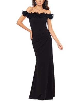 XSCAPE - Petite Ruffle-Trim Off-The-Shoulder Gown